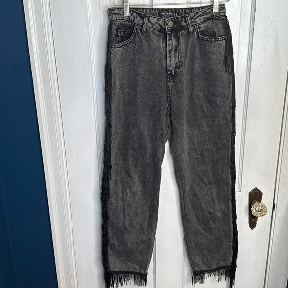 Nasty Gal Fringe Cropped High Waisted Black Jeans W-973 Sz 4 - Picture 4 of 12